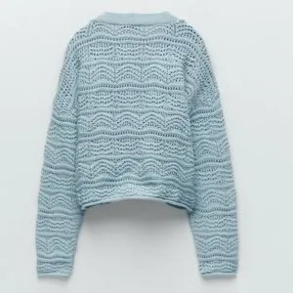 ZARA 2 Pieces Knit Jacket And Matching Cropped Top Blue M - Picture 8 of 10